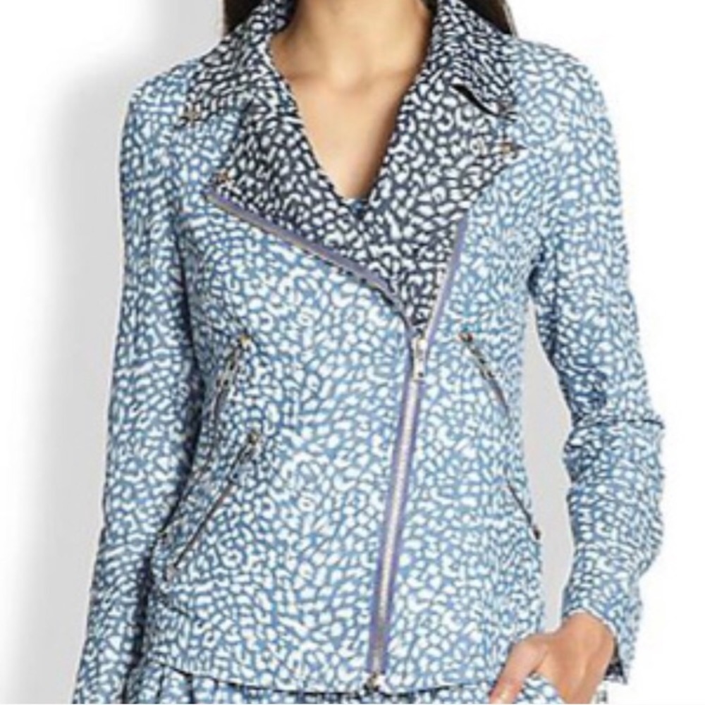 NWT Line & Dot Cheetah Print Moto Jacket Blue XS